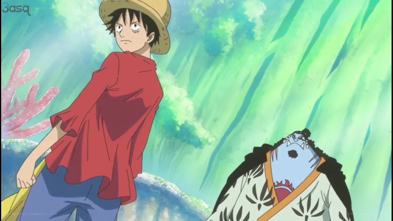 Luffy and a fishman underwater