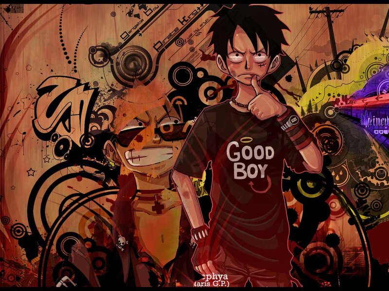 Luffy and Ace in a graffiti art
