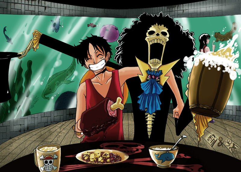 Luffy and Brook at Table