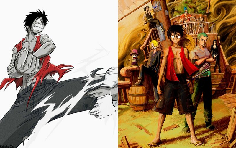 Luffy and Crew on Ship — Yellow