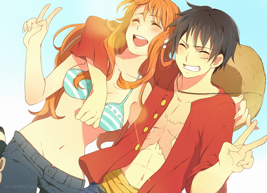 Luffy and Nami on the beach