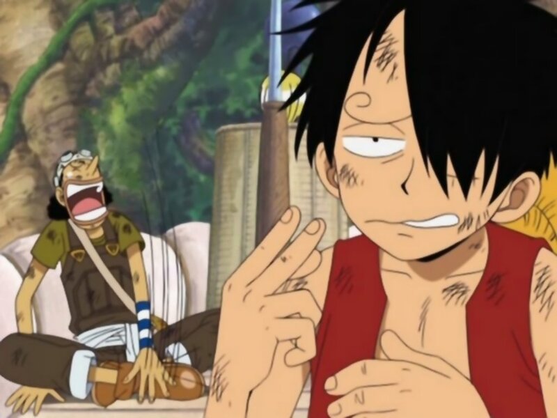 Luffy and Usopp in a tense moment