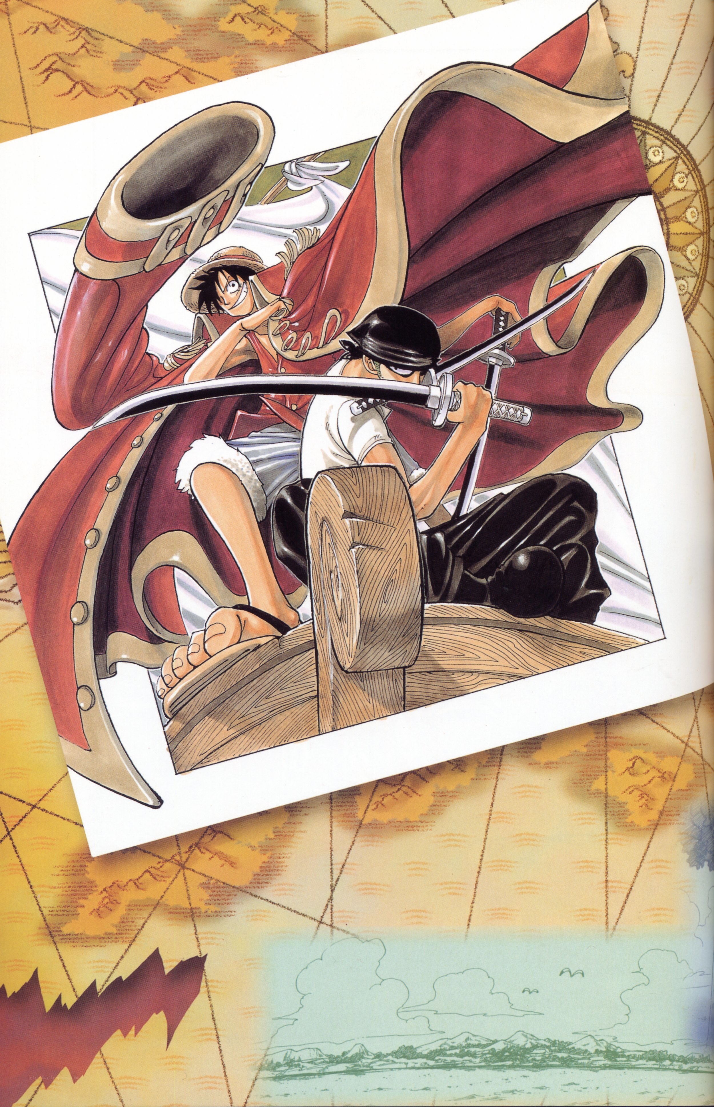 Luffy and Zoro on a ship