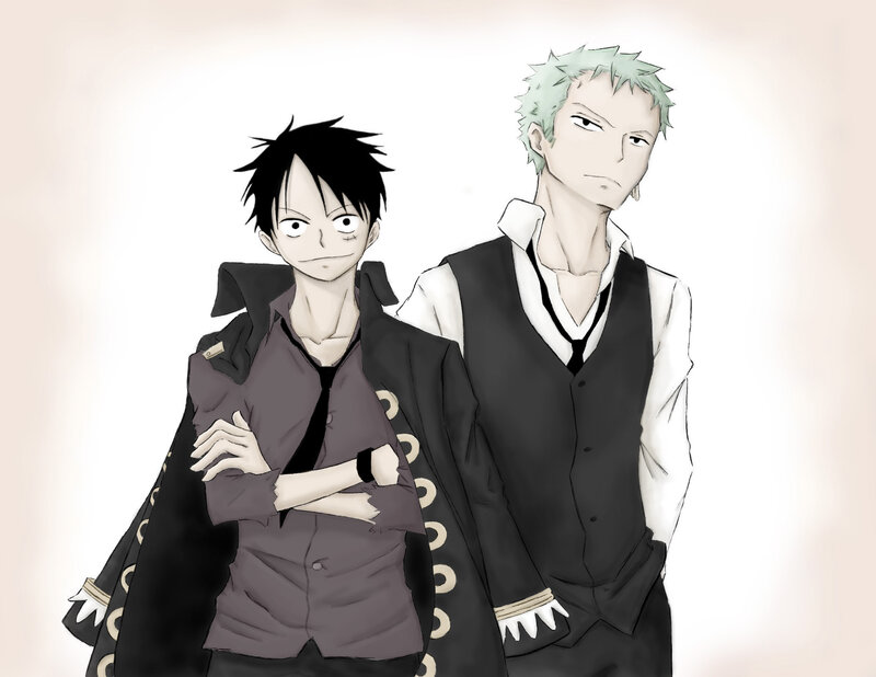 Luffy and Zoro standing together