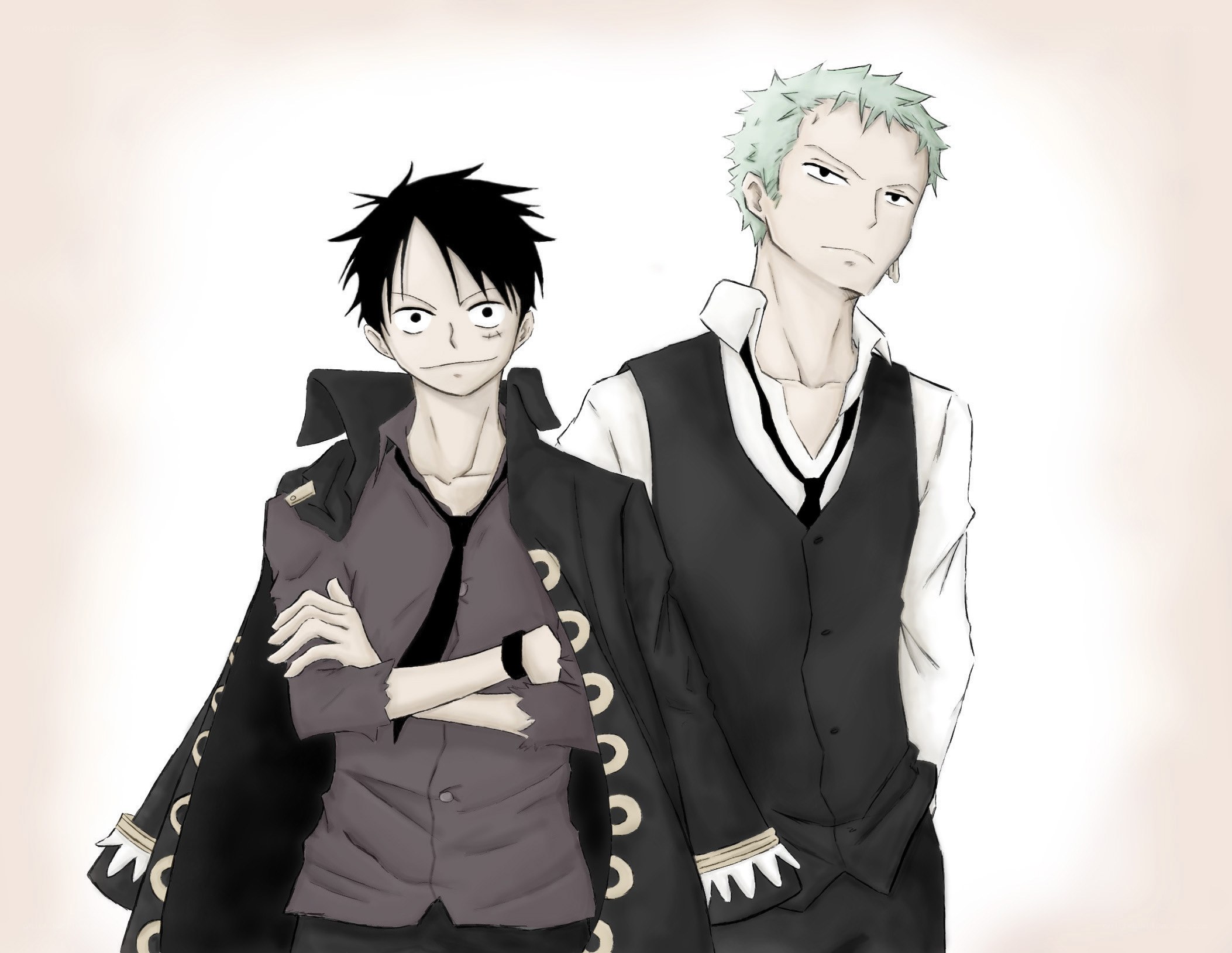Luffy and Zoro standing together