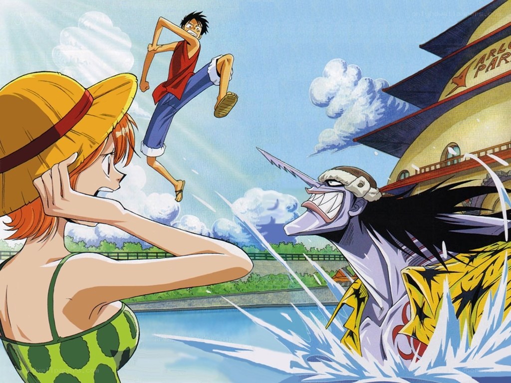 Luffy attacks a fish-man