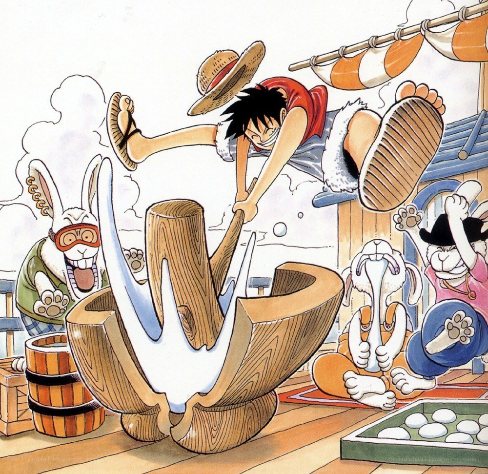 Luffy breaking a wooden structure