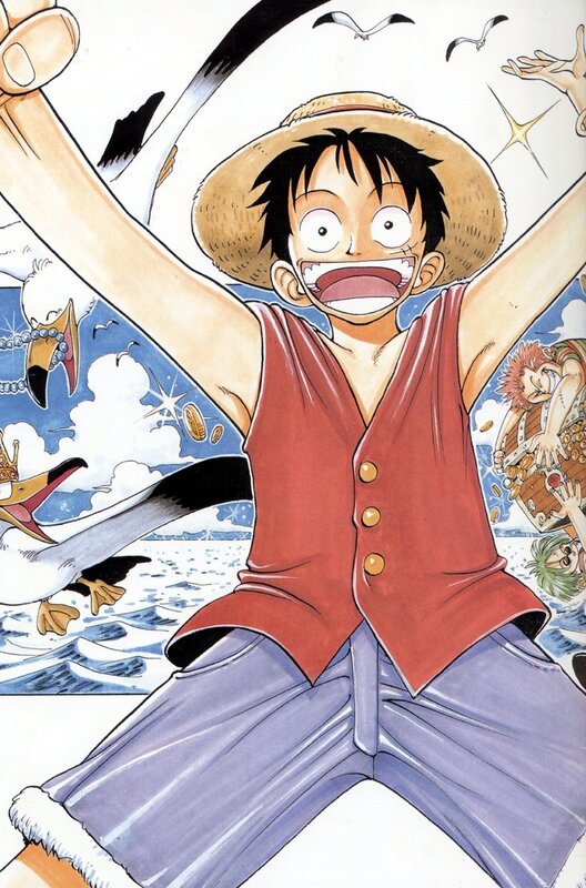 Luffy celebrates on the sea