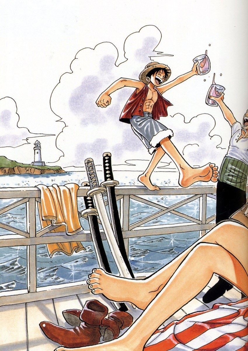 Luffy celebrates on the ship