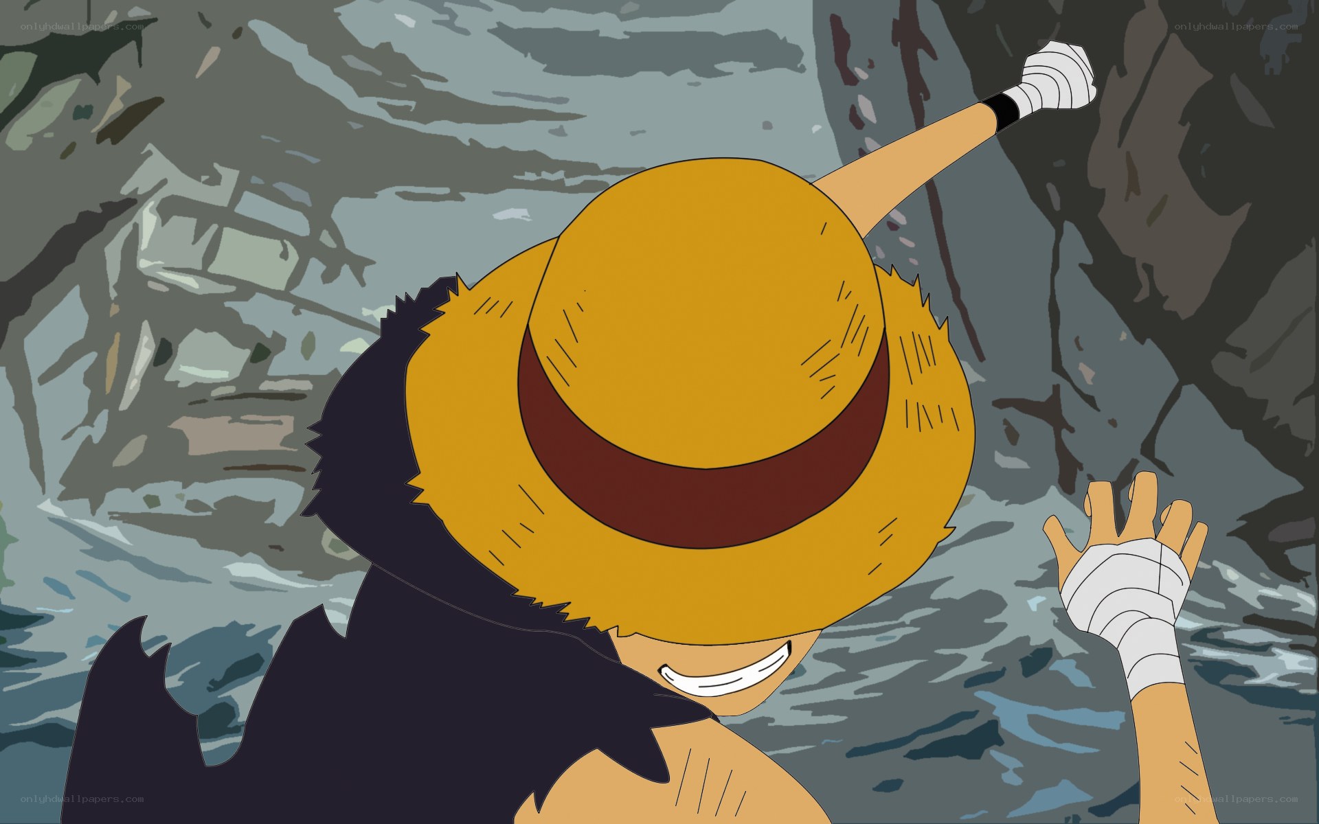 Luffy climbing a cliff