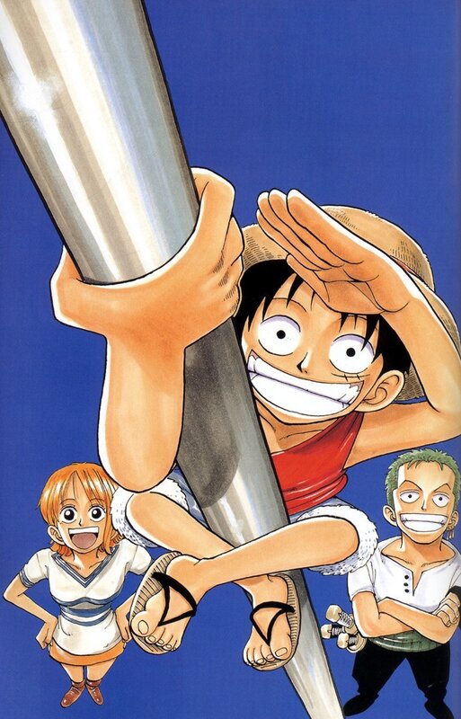 Luffy climbing a pole