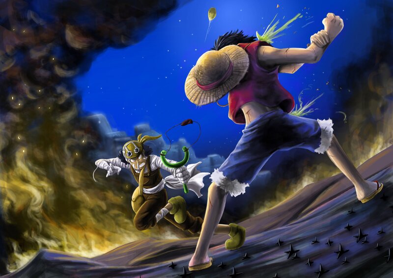 Luffy Fighting a Man — Blue