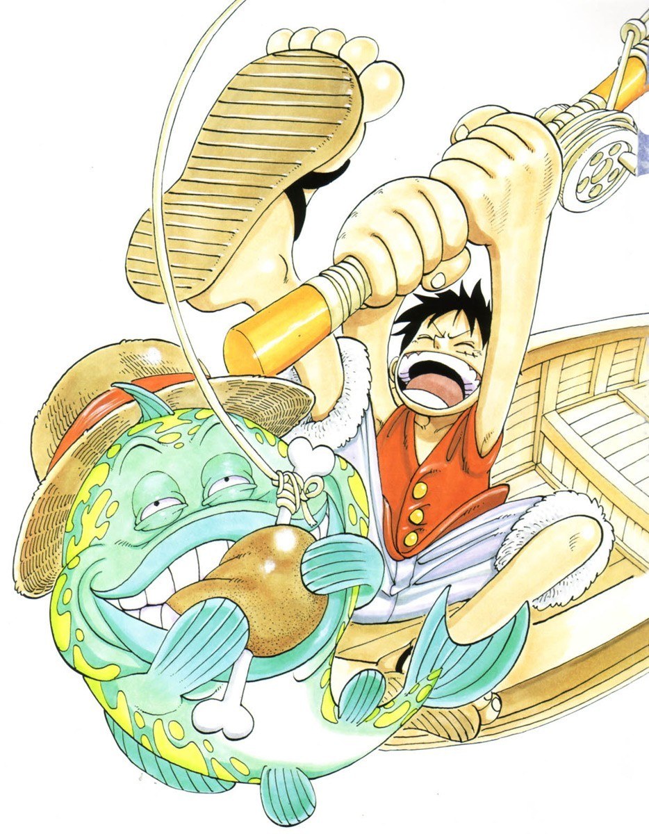 Luffy fishing with a fish