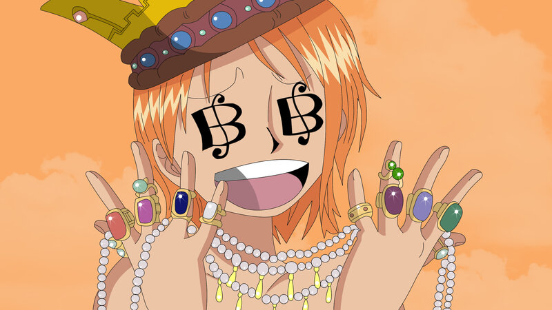 Luffy in a crown and jewels