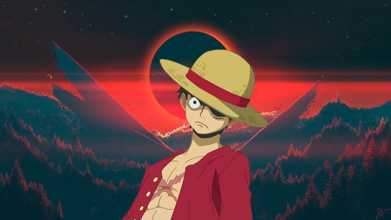 Luffy in Red Coat — Dramatic, Sunset