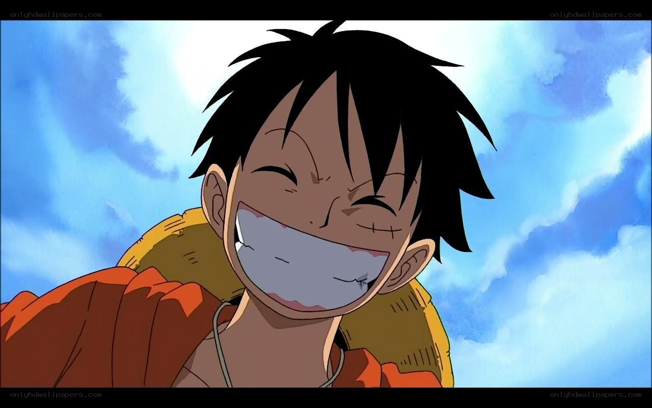 Luffy laughing under sky