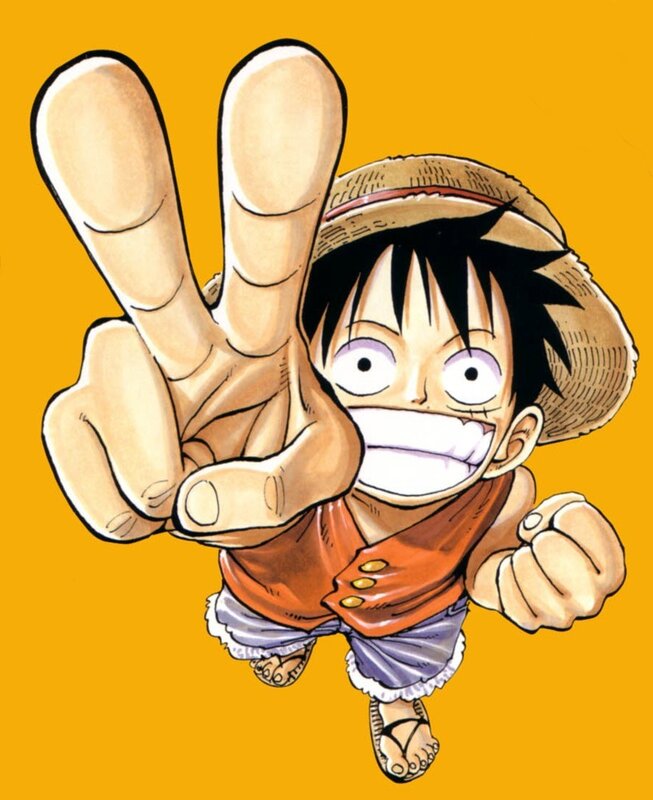 Luffy making a peace sign