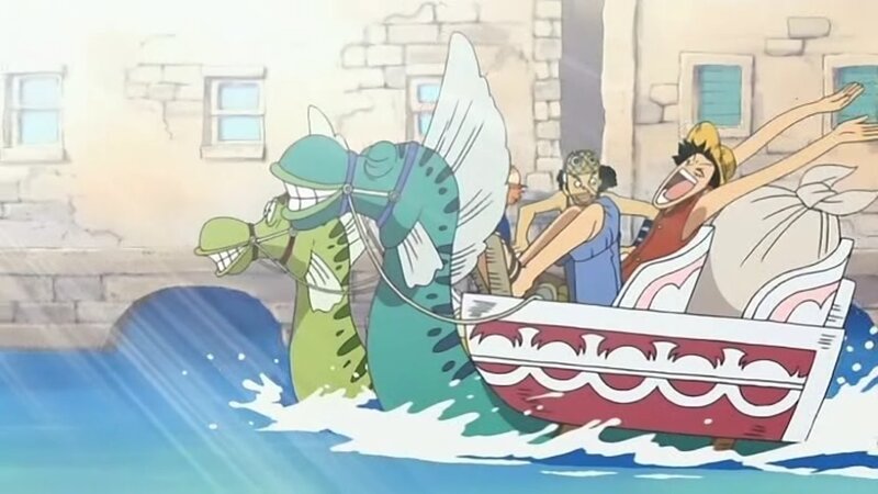 Luffy on a sea monster boat