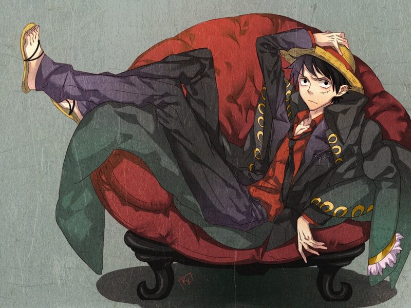 Luffy on Red Couch