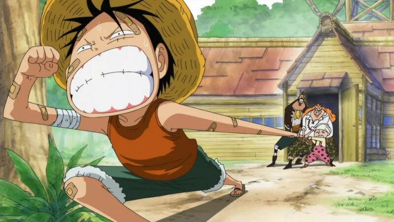 Luffy pulling with all his might
