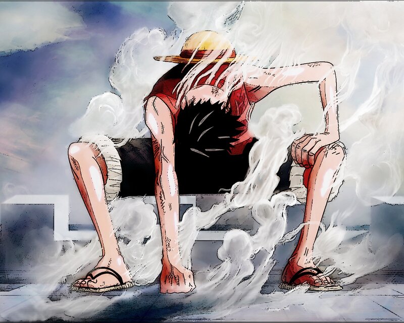 Luffy Sitting on Bench — White