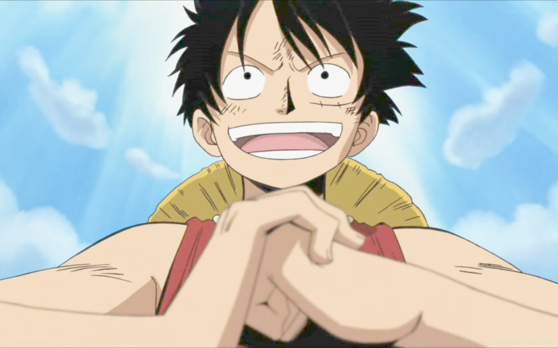 Luffy smiling with sky background