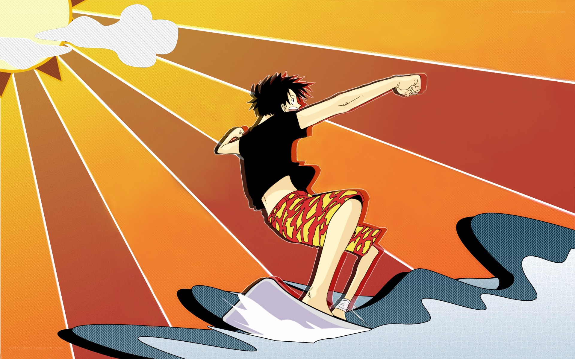 Luffy surfing in sunshine