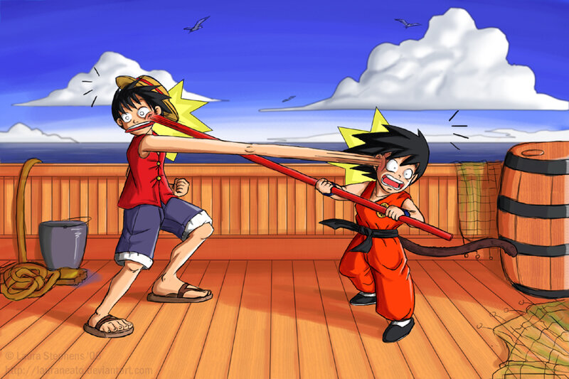 Luffy vs Goku on a ship