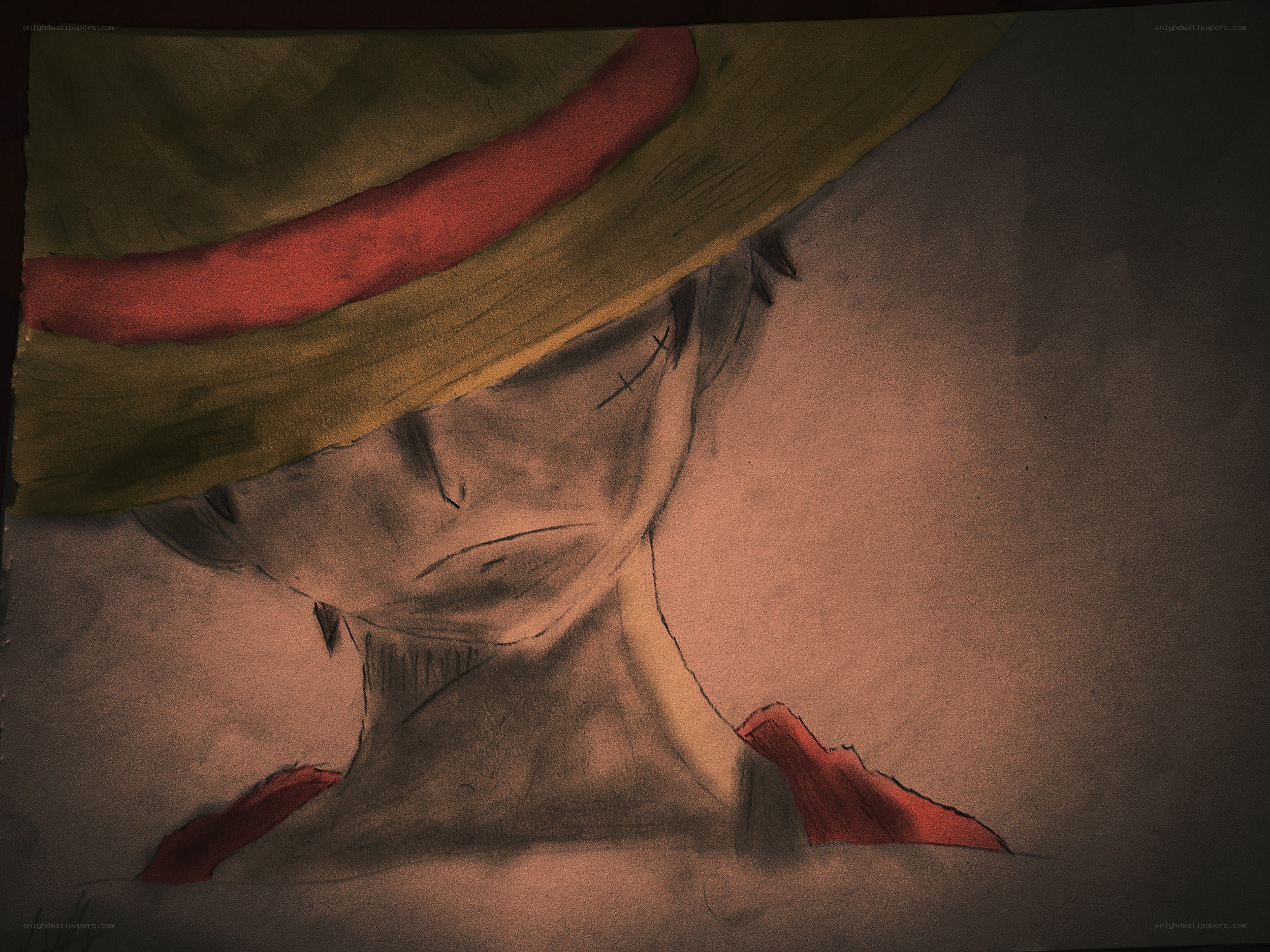 Luffy with a somber expression