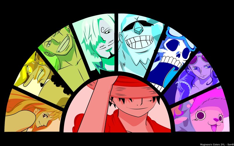 Luffy with Crew Members — Red, Vibrant