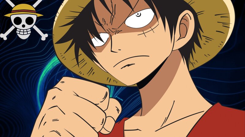 Luffy with Fist Raised — Blue, Dramatic, Anime
