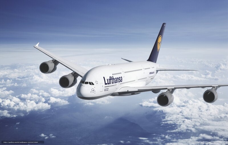 Lufthansa A380 Airplane — White, Serene, Photograph, Clouds, Sky