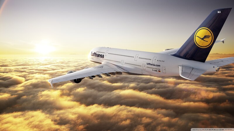 Lufthansa A380 Airplane — White, Serene, Sunset