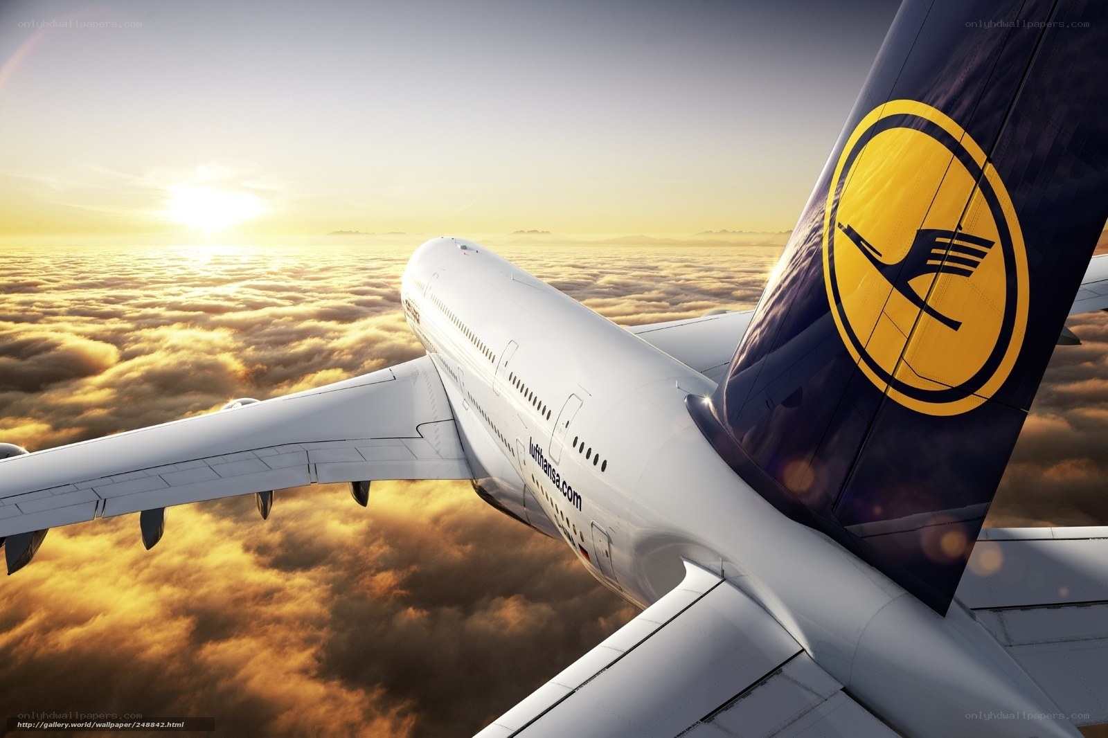 Lufthansa airplane above clouds