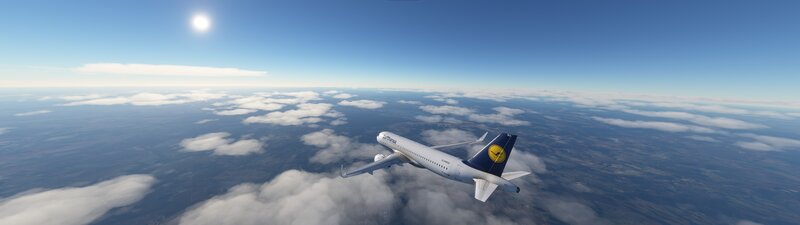 Lufthansa Airplane in Flight — Blue