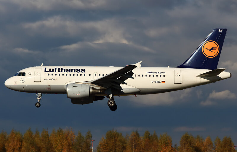 Lufthansa Airplane — White, Dramatic, Autumn