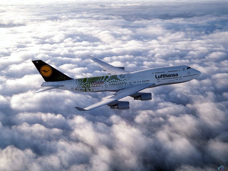 Lufthansa Airplane — White, Serene, Photograph, Clouds