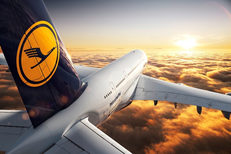 Lufthansa Airplane — White, Serene, Sunset, Photograph