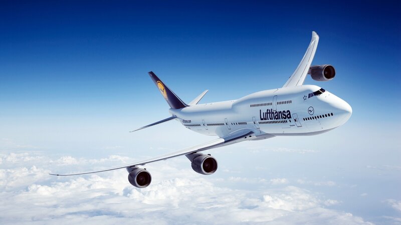 Lufthansa Boeing 747 — Blue, Serene, Photograph, Airplane, Clouds