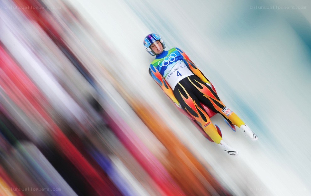 Luge athlete in motion