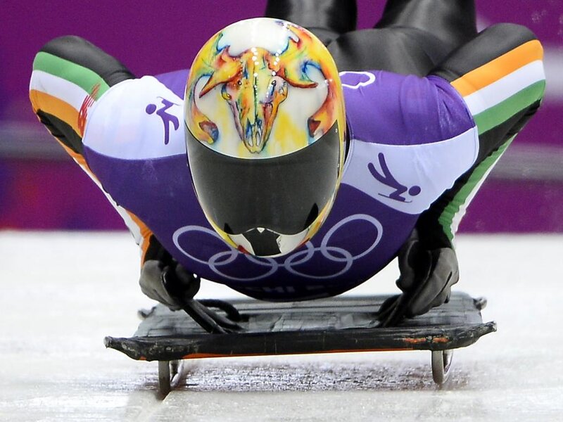 Luge Athlete on Sled — Purple, Focused