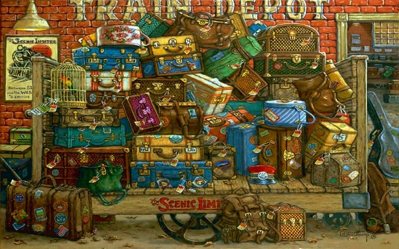Luggage Pile on Cart