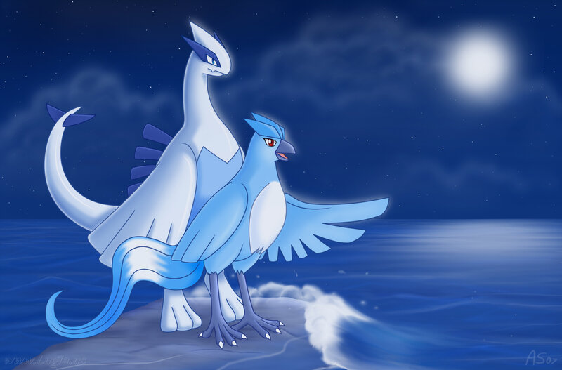 Lugia and Articuno by the sea