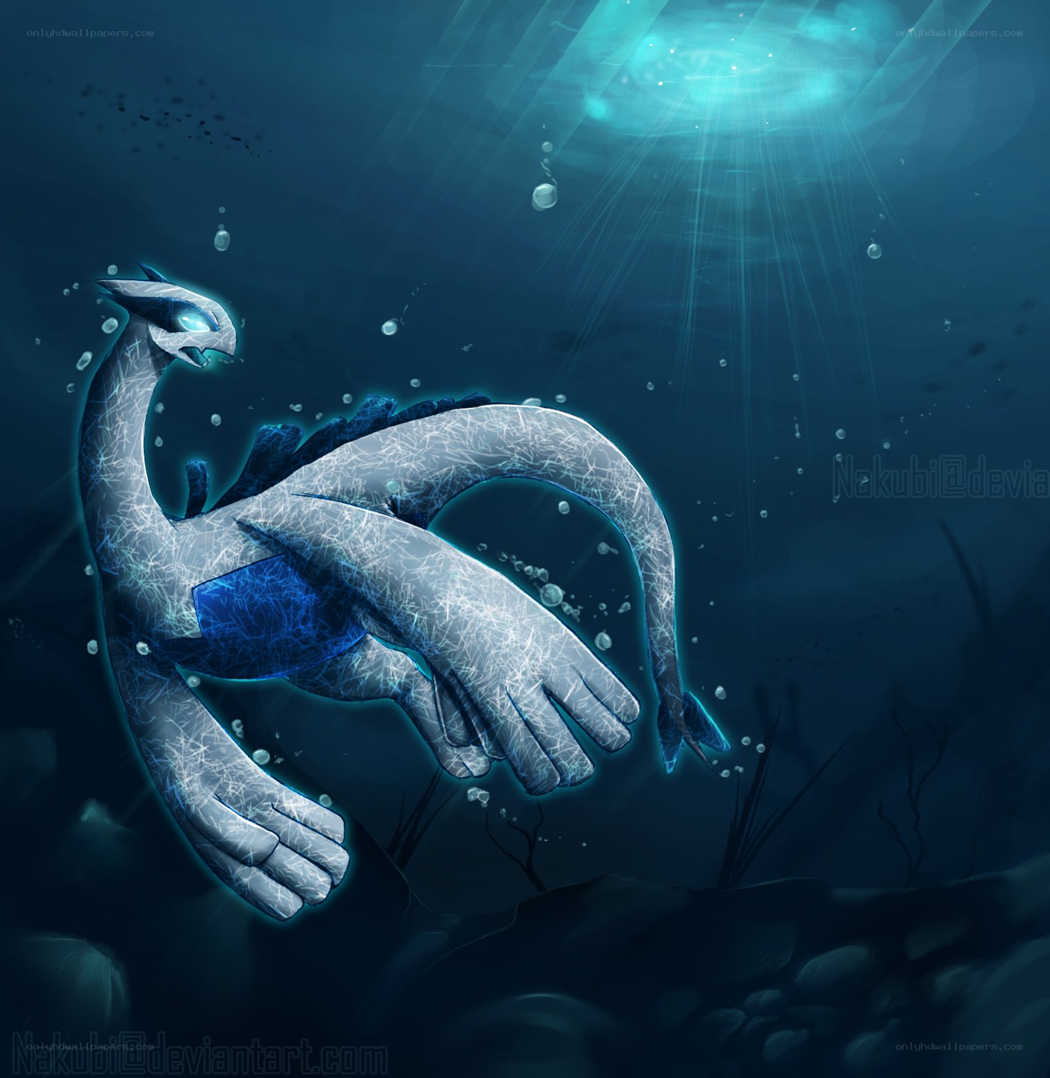 Lugia underwater in blue light