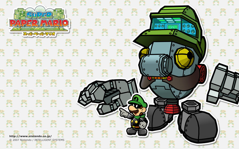Luigi and robot in Super Paper Mario