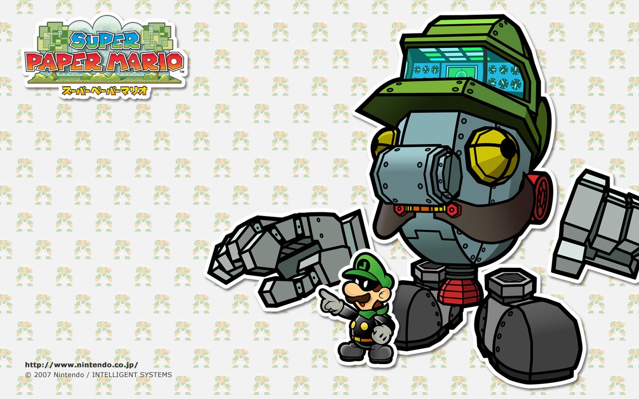 Luigi and robot in Super Paper Mario