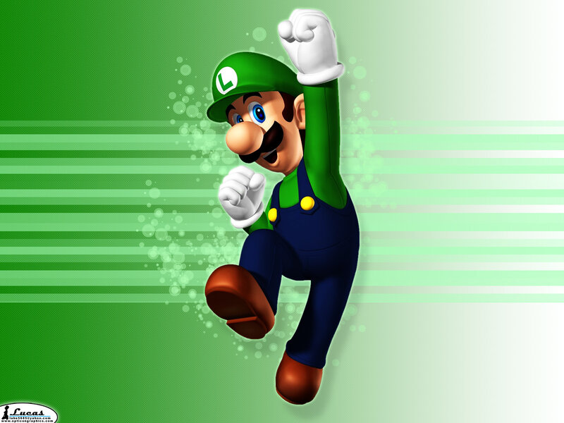 Luigi jumping in excitement