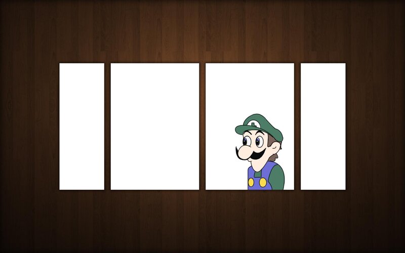Luigi peeking from behind panels