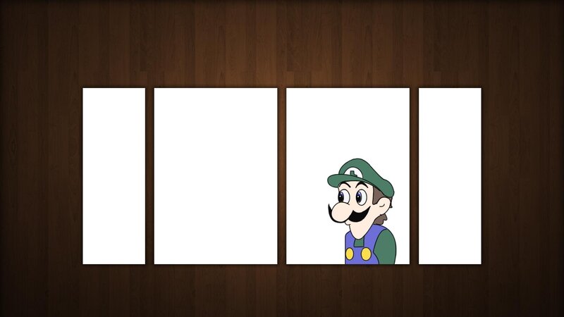 Luigi peeking from behind panels
