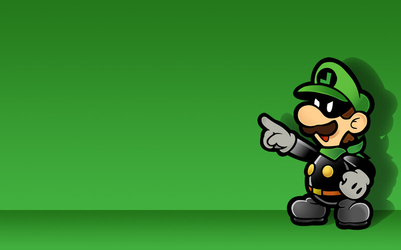Luigi pointing on green background